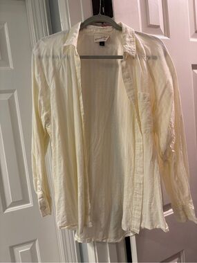 Universal Thread Linen Shirt Jacket - Cream and Yellow